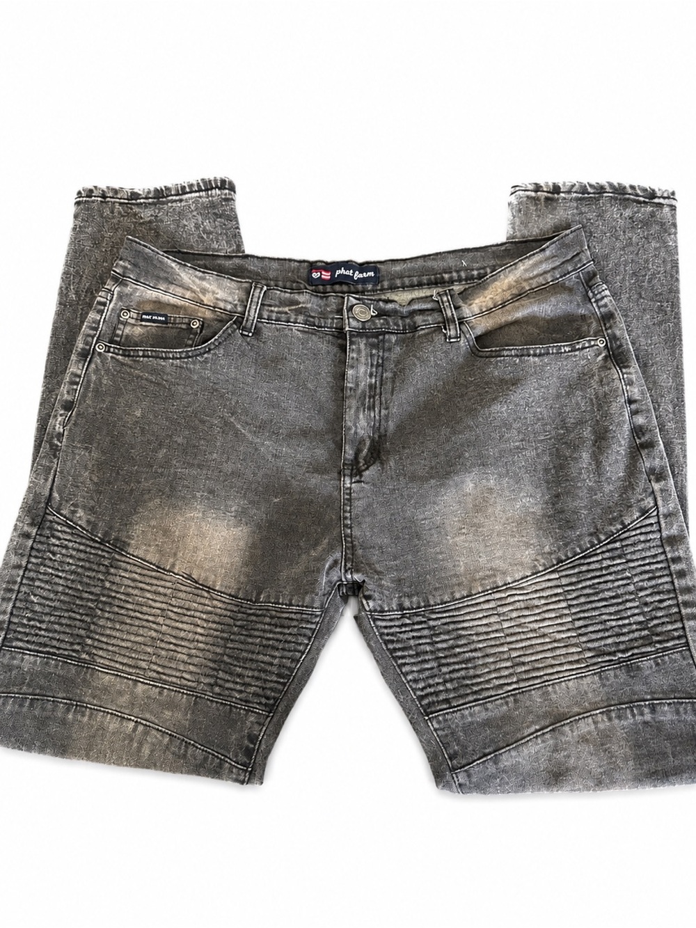 Phat Farm Men’s Black Acid Wash Moto Biker Jeans Stretch Y2K Hip Hop 36x30